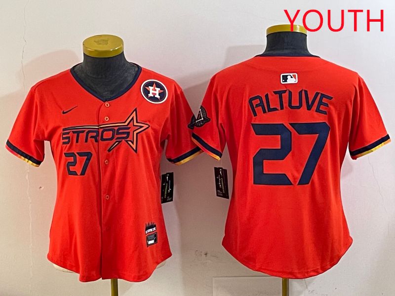 Youth Houston Astros 27 Altuve Orange Three generations Joint Name 2025 Nike MLB Jersey style 4103